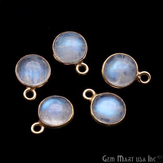 Rainbow Moonstone Round 8mm Gold Plated Cabochon Connector - GemMartUSA