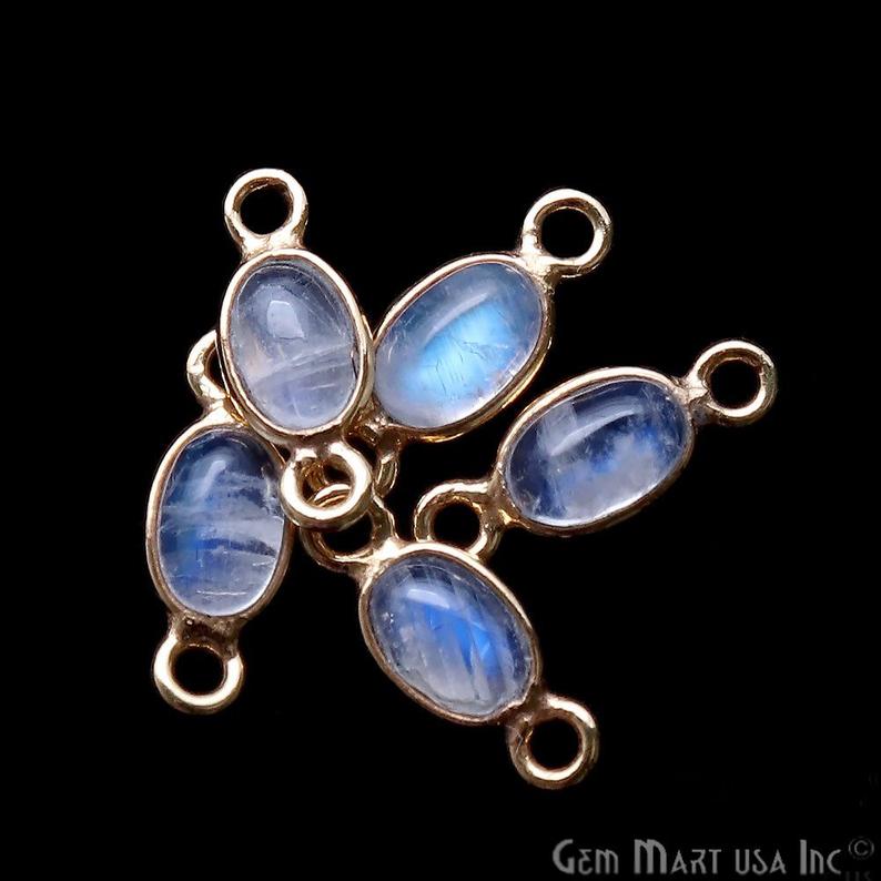 Rainbow Moonstone Cabochon 6x4mm Oval Gold Plated Connector - GemMartUSA