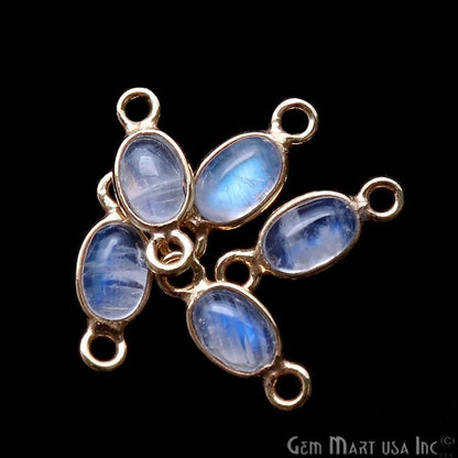 Rainbow Moonstone Cabochon 6x4mm Oval Gold Plated Connector - GemMartUSA