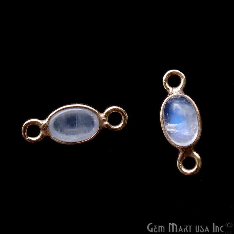 Rainbow Moonstone Cabochon 6x4mm Oval Gold Plated Connector - GemMartUSA