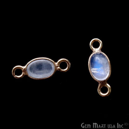 Rainbow Moonstone Cabochon 6x4mm Oval Gold Plated Connector - GemMartUSA