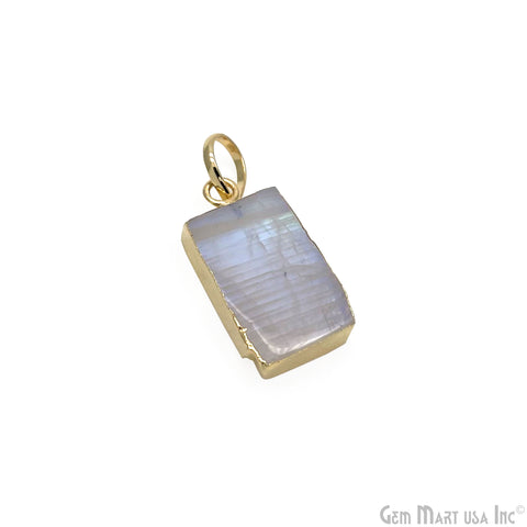 DIY Rough Rainbow Moonstone 24x14mm Gold Edge Necklace Pendant