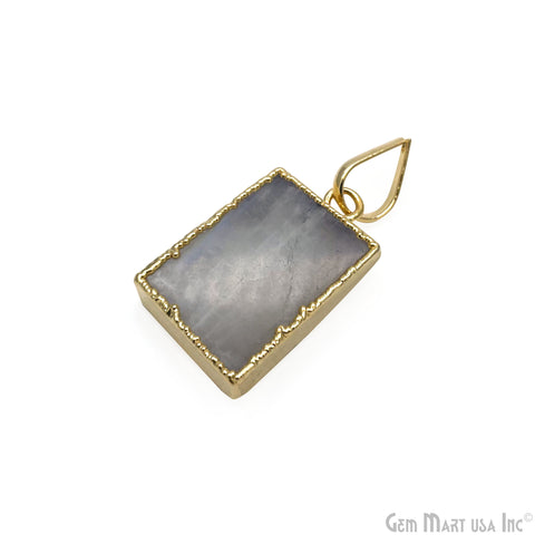 DIY Rough Rainbow Moonstone 29x17mm Gold Edge Necklace Pendant