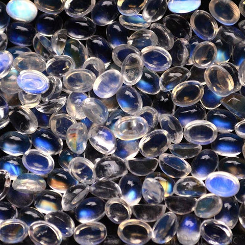 4pc Lot Rainbow Moonstone Blue Flash Cabochon 7x5mm Oval June Birthstone Loose gemstones - GemMartUSA