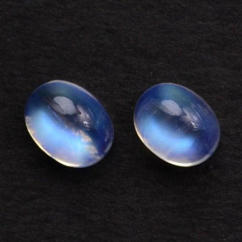 2pc Lot Rainbow Moonstone 9x11mm Loose Gemstone Cabochon - GemMartUSA