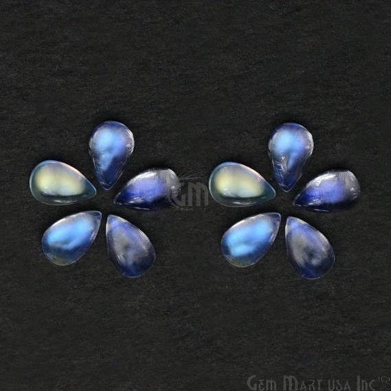 5pc Lot Natural Rainbow Moonstone Blue Flash Cabochon AAA Quality 6x8mm Loose Gemstone - GemMartUSA