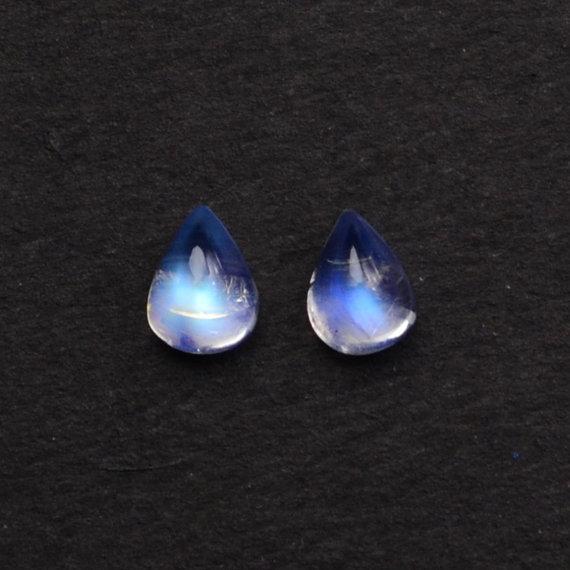 2pc Lot Natural Rainbow Moonstone Blue Flash Cabochon AAA Quality 7x9mm Loose Gemstone - GemMartUSA