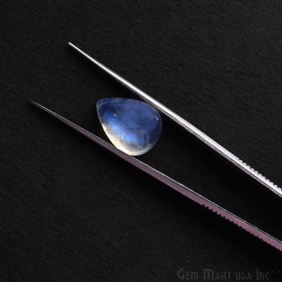 Natural Rainbow Moonstone Blue Flash Cabochon, 9x12mm Pears Shape Loose Gemstone AAA Quality - GemMartUSA