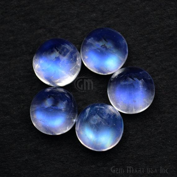 5pc Lot Natural Rainbow Moonstone Blue Flash Cabochon AAA Quality 6mm Loose Gemstone - GemMartUSA