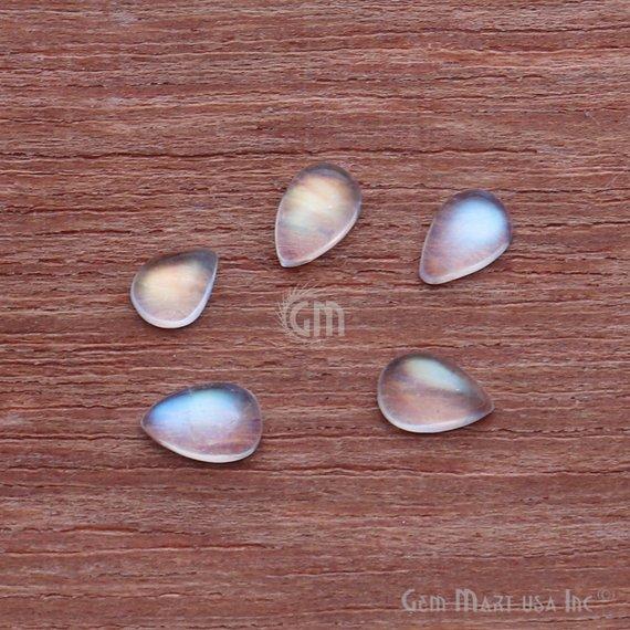 Rainbow Moonstone Cabochon, 4x6mm Pears Rainbow Moonstone, June Birthstone, White Rainbow Loose Gemstone (RM-60064) - GemMartUSA
