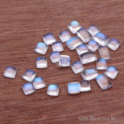 Rainbow Moonstone Cabochon, 6mm Square Rainbow Moonstone, June Birthstone, White Rainbow Loose Gemstone (RM-60066) - GemMartUSA
