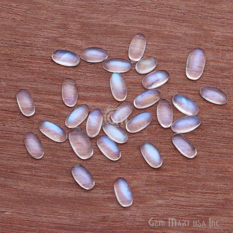 Rainbow Moonstone Cabochon, 4x8mm Rainbow Moonstone, June Birthstone, White Rainbow Loose Gemstone (RM-60076) - GemMartUSA