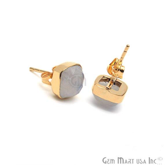 Cushion Shape 8mm Gold Plated Gemstone Stud Earrings 1 Pair (Pick your Gemstone) - GemMartUSA