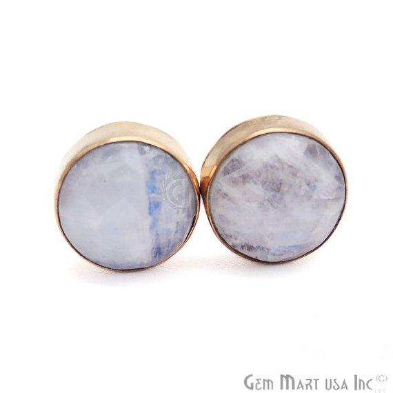 Round Shape 10mm Gold Plated Gemstone Stud Earrings (Pick your Gemstone) (90028-1) - GemMartUSA