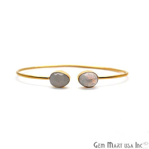 Rainbow Moonstone 12x8mm Pears Shape Gold Plated Handmade Adjustable Bangle Bracelet - GemMartUSA