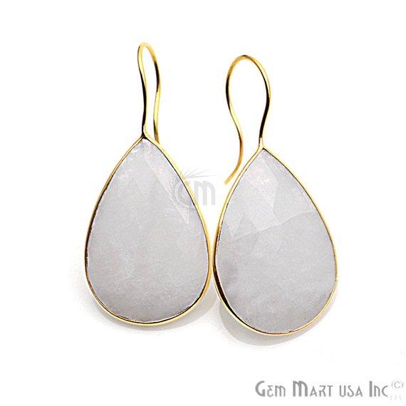 Rainbow Moonstone Gold Plated 32x22mm Pears Shape Gemstone Dangle Hook Earring (RMER-90237) - GemMartUSA