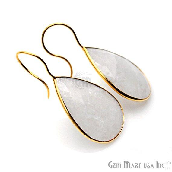 Rainbow Moonstone Gold Plated 32x22mm Pears Shape Gemstone Dangle Hook Earring (RMER-90237) - GemMartUSA