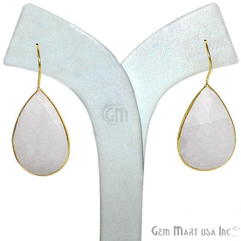 Rainbow Moonstone Gold Plated 32x22mm Pears Shape Gemstone Dangle Hook Earring (RMER-90237) - GemMartUSA