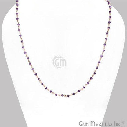 Round Bead Wire Wrapped Necklace Chain (Pick your Gemstone, Plating) - GemMartUSA