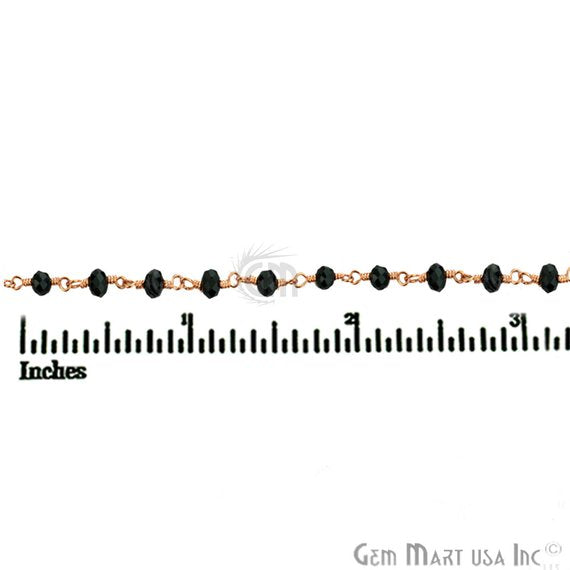 Black Spinel Gemstone Beads 3-3.5mm Gold Wire Wrapped Rosary Chain - GemMartUSA