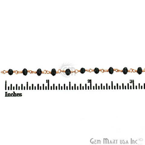 Black Spinel Gemstone Beads 3-3.5mm Gold Wire Wrapped Rosary Chain - GemMartUSA