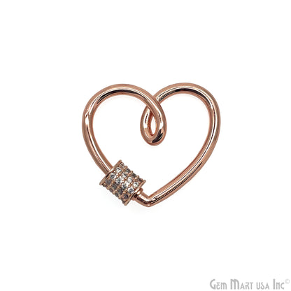 Micro Pave Heart Carabiner Clasp 24x22mm With Heart Charm Screw Clasp