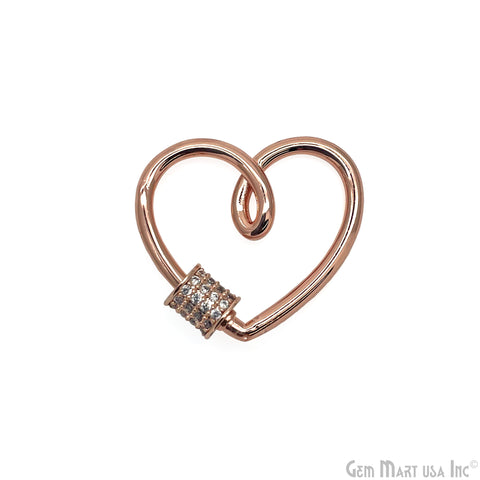 Micro Pave Heart Carabiner Clasp 24x22mm With Heart Charm Screw Clasp