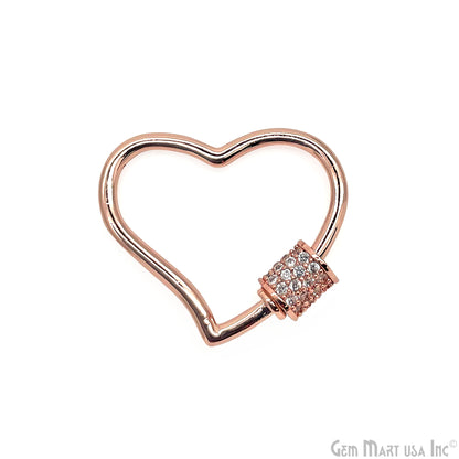 Micro Pave Heart Carabiner Clasp With Heart Charm Screw Clasp