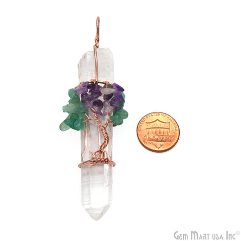 Crystal Pencil Point Pendant, Rough Gemstone, Rose Gold Plated, Tree of Life Wire Wrapped Necklace Pendant, 2.5-3Inch