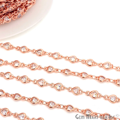 White Zircon Heart Shape 4-4.5mm Rose Gold Plated Continuous Connector Chain - GemMartUSA