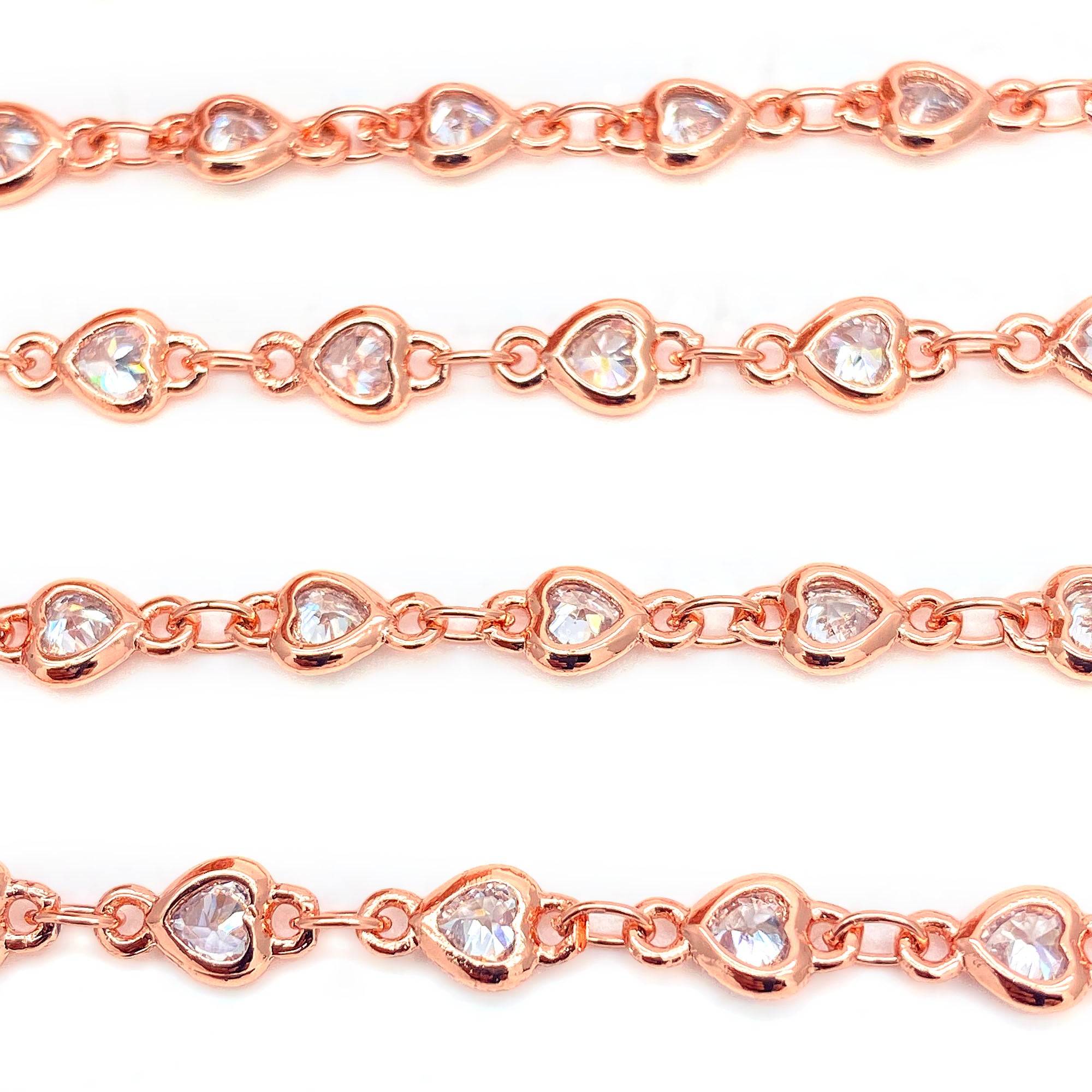 White Zircon Heart Shape 4-4.5mm Rose Gold Plated Continuous Connector Chain - GemMartUSA
