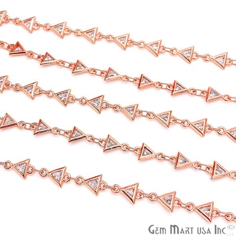 White Zircon Triangle Shape 5x5mm Rose Gold Plated Continuous Connector Chain - GemMartUSA