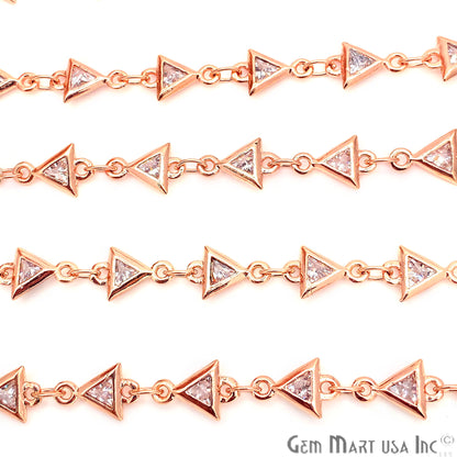 White Zircon Triangle Shape 5x5mm Rose Gold Plated Continuous Connector Chain - GemMartUSA