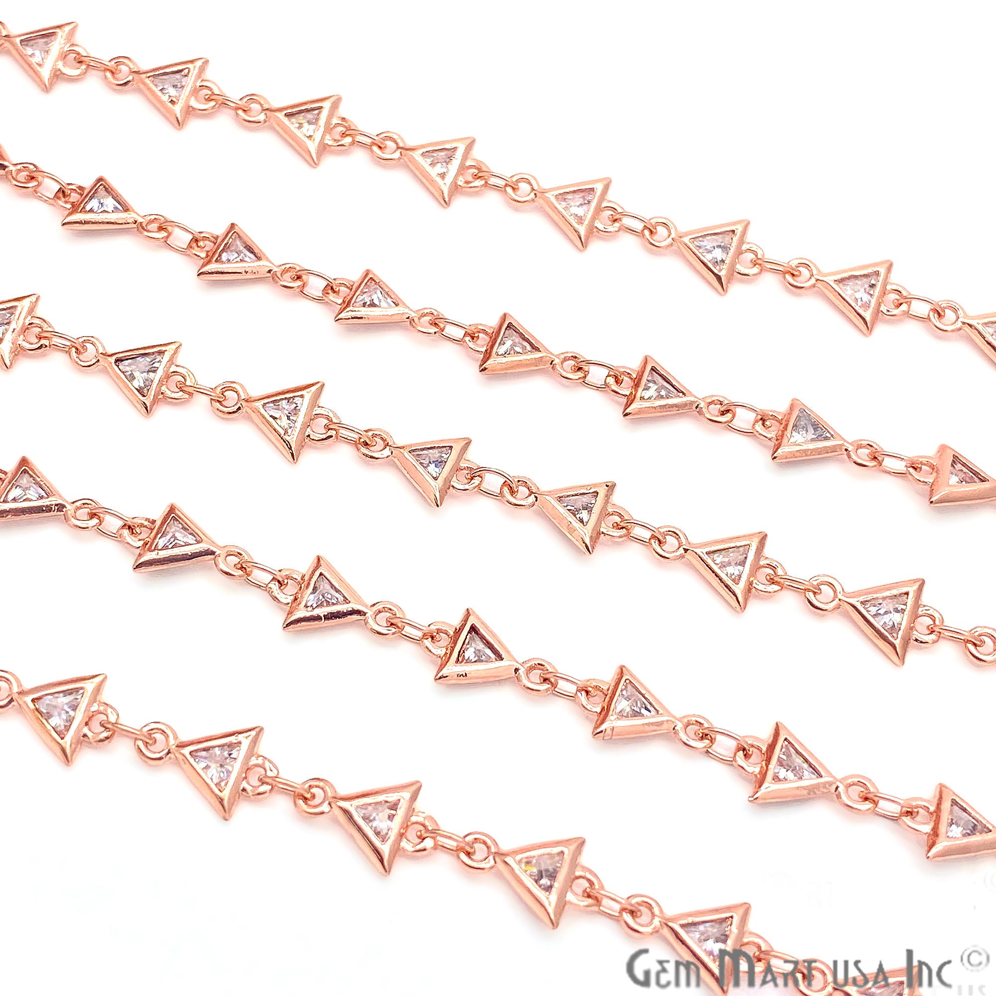 White Zircon Triangle Shape 5x5mm Rose Gold Plated Continuous Connector Chain - GemMartUSA