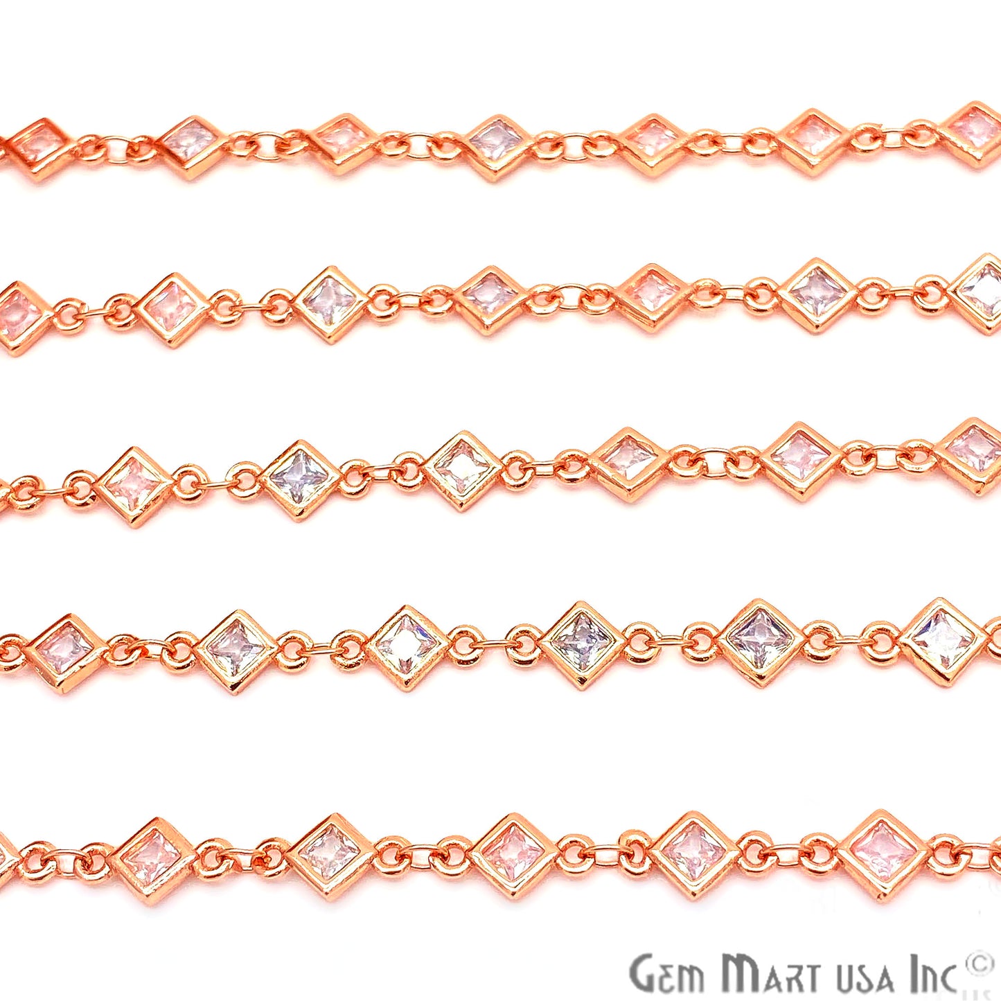 White Zircon Rhombus Shape 5.5mm Rose Gold Plated Continuous Connector Chain - GemMartUSA