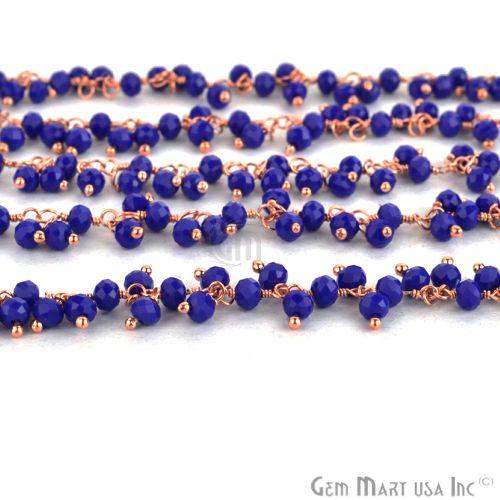 Dark Blue Chalcedony Faceted Beads Rose Gold Plated Cluster Dangle Rosary Chain (764184756271)