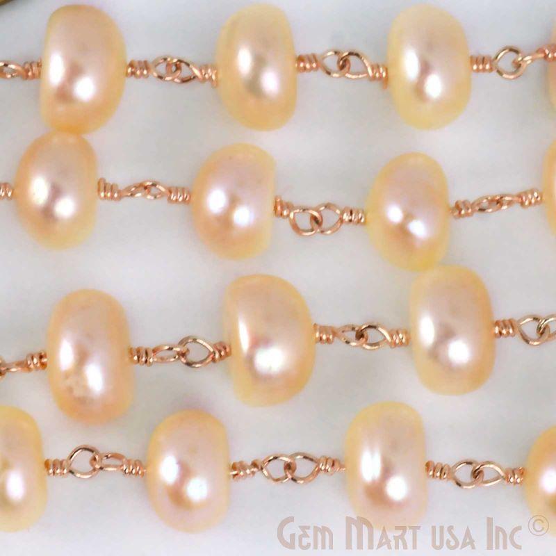 Pink Pearl 7mm Rose Gold Plated Wire Wrapped Bead Fancy Rosary Chain