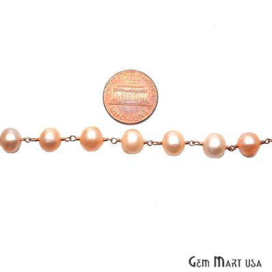 Pink Pearl Gold Plated Wire Wrapped Beads Rosary Chain (763944304687)