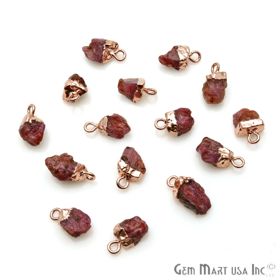 Rough Ruby Gemstone 14x6mm Organic Rose Gold Electroplated Single Bail Connector