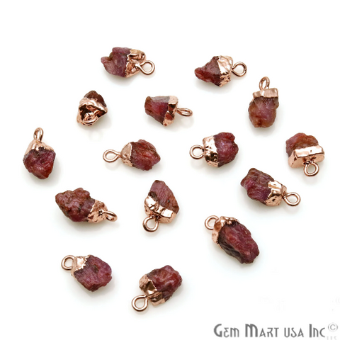 Rough Ruby Gemstone 14x6mm Organic Rose Gold Electroplated Connector