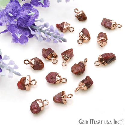 Rough Ruby Gemstone 14x6mm Organic Rose Gold Electroplated Single Bail Connector