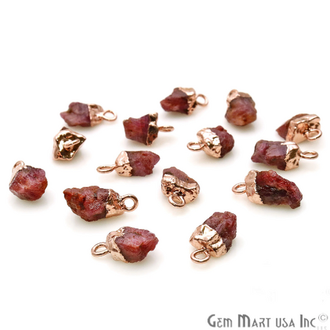 Rough Ruby Gemstone 14x6mm Organic Rose Gold Electroplated Connector