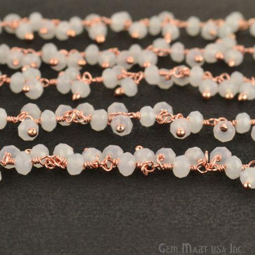 White Chalcedony Beads Rose Gold Plated Wire Wrapped Cluster Dangle Chain (764185903151)