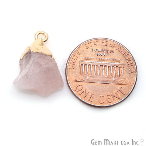 Rough Rose Quartz Organic Shape 17x13mm Gold Edged Bracelets Charm Connectors - GemMartUSA
