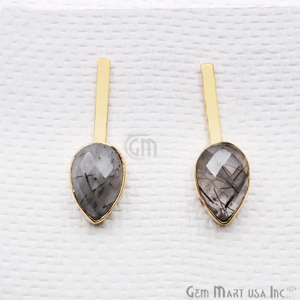 Pear Shape 9x27mm Gold Plated Gemstone Dangle Stud Earrings (Pick your Gemstone) (90174-1) - GemMartUSA