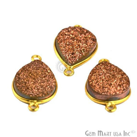 Titanium Druzy 12x16mm Pears Gold Double Bail Gemstone Connector