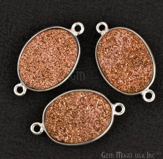 Titanium Druzy 12x16mm Oval Silver Plated Double Bail Gemstone Connector