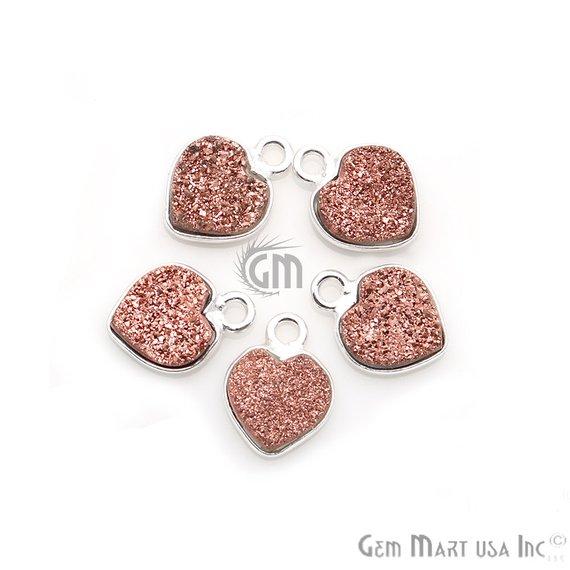 Natural Titanium Druzy 8mm Heart Single Bail Bezel Gemstone Connector (Pick Your Color, Plating) - GemMartUSA