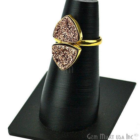 Gold Plated 10mm Trillion Double Druzy Flat Gemstone Statement Ring - Ring Size 6US (12003) - GemMartUSA