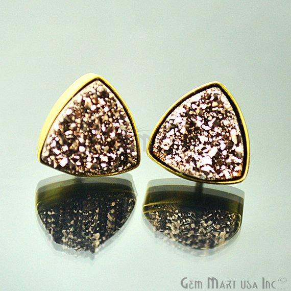 Trillion Shape 10mm Gold Plated Druzy Stud Earrings (Pick your Gemstone) - GemMartUSA